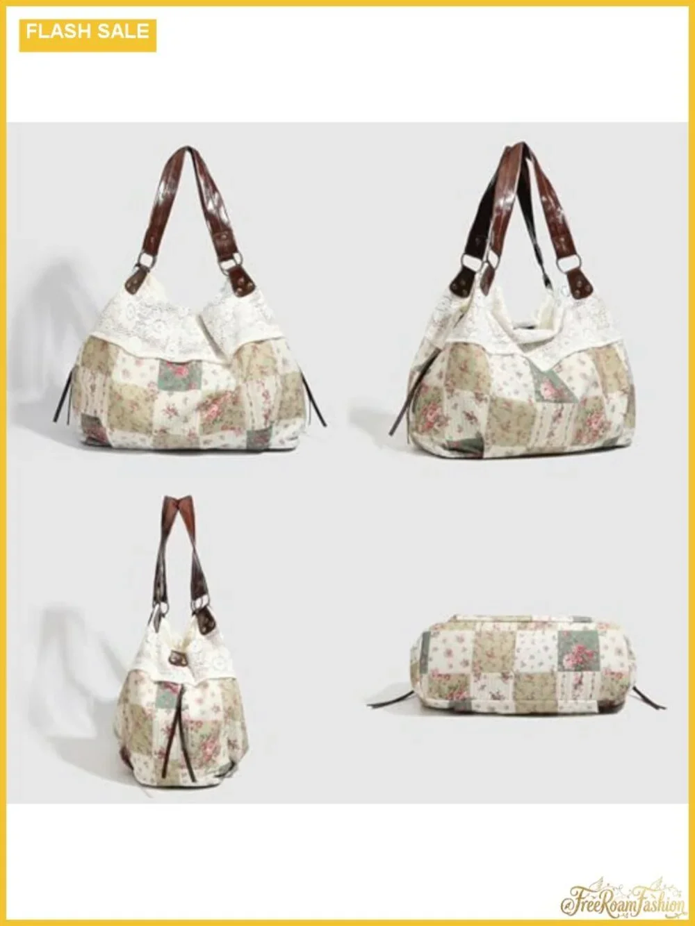 Vintage Cottagecore Lace Hobo Tote Bag with Magnetic Closure, Fits 11-inch